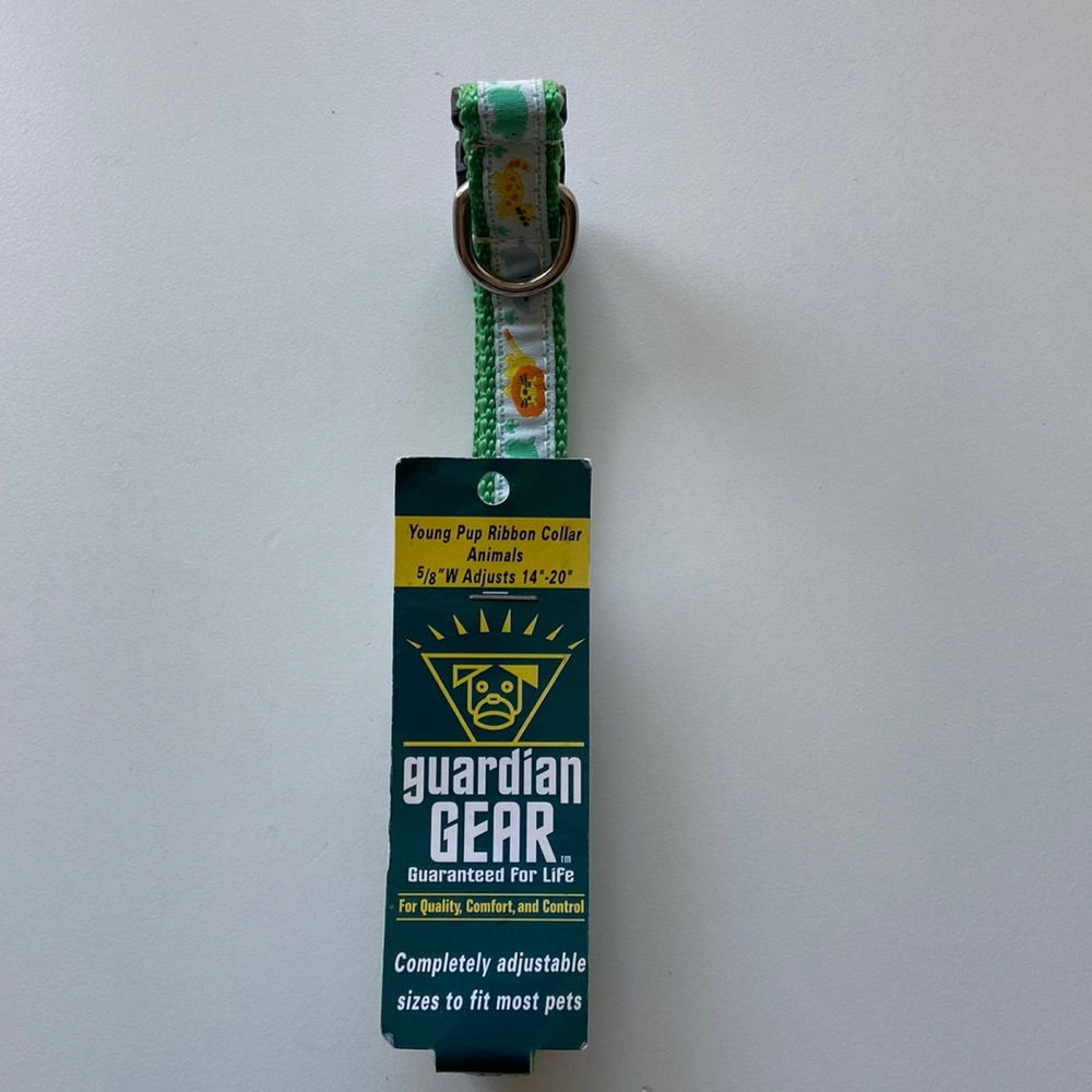 Dog Collar Guardian Gear Young Pup Ribbon Collar Green 5/8”Wide and 14”-20” Long